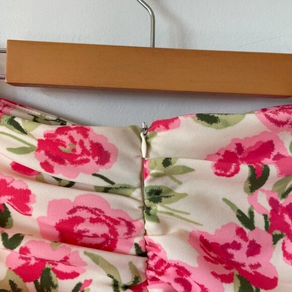 Zara  Draped Floral Strapless Bodysuit in Ivory & Pink Size Medium NWT - Picture 8 of 11